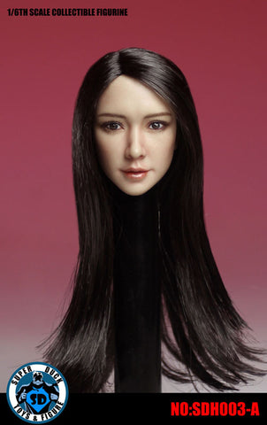 1/6 Asian Female Head 003 A Black Hair Long Straight　