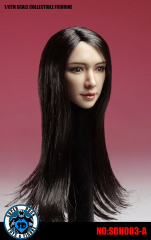 1/6 Asian Female Head 003 A Black Hair Long Straight　