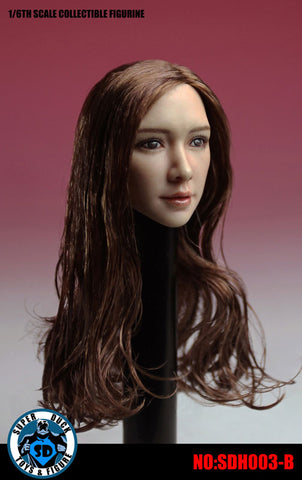 1/6 Asian Female Head 003 B Brown Hair Long Curl　