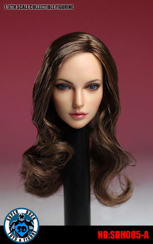 1/6 Western Female Head 005 Brown Hair Long Curl　