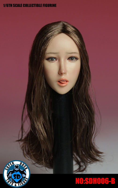 1/6 Asian Female Head 006 Brown Hair Long w/Tongue Parts　