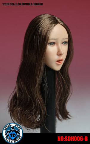 1/6 Asian Female Head 006 Brown Hair Long w/Tongue Parts　