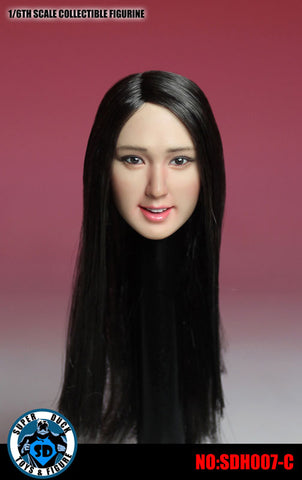 1/6 Asian Female Head 007 Black Hair Long Straight　