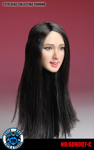 1/6 Asian Female Head 007 Black Hair Long Straight　