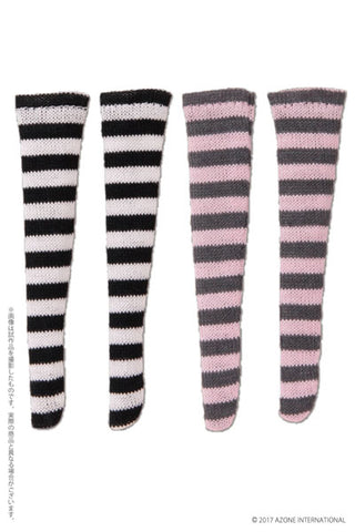 Doll Clothes - Picconeemo Costume - Border Socks A Set - 1/12 - White x Black Gray x Pink (Azone)