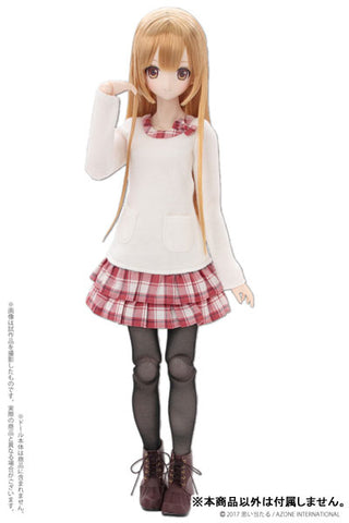48cm/50cm Doll Wear - 50 Funwari Check Frill One-piece Dress / White x Red Check (DOLL ACCESSORY)
