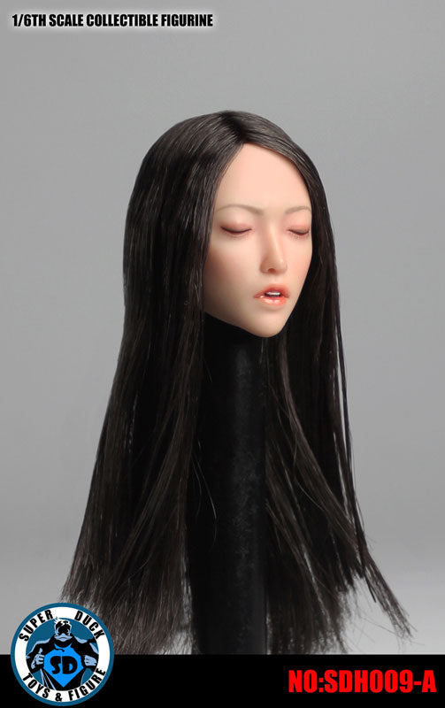 1/6 Asian Female Head 009 Closed Eyes Black Hair Long Straight　