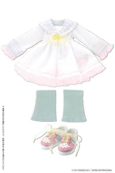 Doll Clothes - Kinoko Planet - Hatsukoi Otome Sailor One-piece Dress Set - White Mix (Azone)