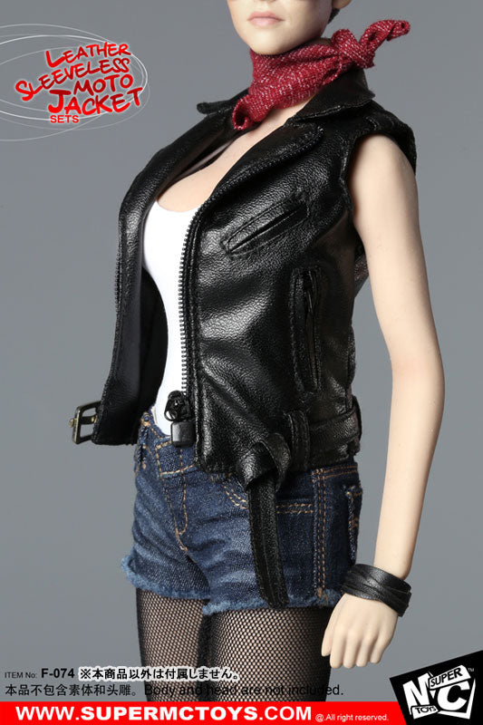 1/6 Female Leather Sleeveless Moto Jacket Set　