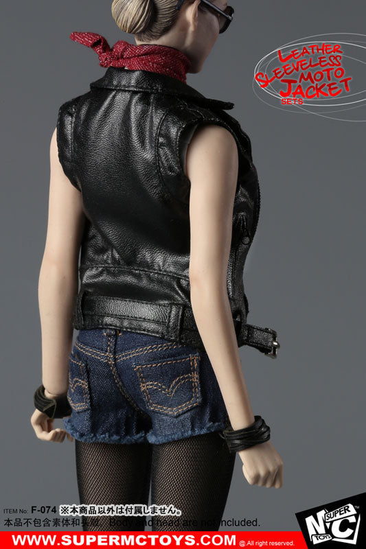 1/6 Female Leather Sleeveless Moto Jacket Set　