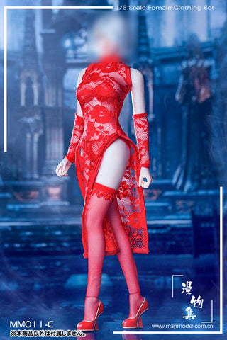 1/6 Sexy Lace -Chinese Dress Set / Red (DOLL ACCESSORY)　