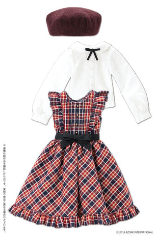 Doll Clothes - Pureneemo Original Costume - Classical Check Jumper Dress Set - 1/6 - Navy x Red Check (Azone)　