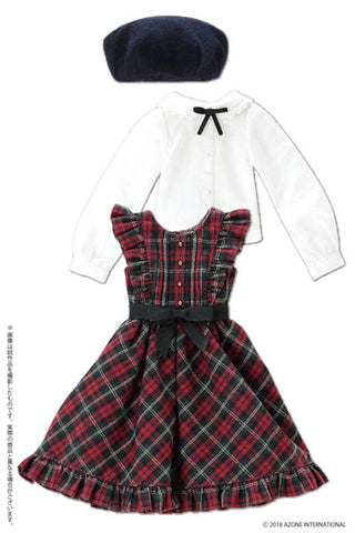 Doll Clothes - Pureneemo Original Costume - Classical Check Jumper Dress Set - 1/6 - Red x Green Check (Azone)