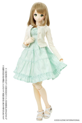 1/3 Scale 50 Fluffy-Soft Cardigan & Camisole One-piece Dress set II Beige x Green (DOLL ACCESSORY)