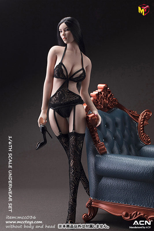 1/6 Sexy Lingerie Series Wild Collection Lace One-piece Dress Black M (DOLL ACCESSORY)