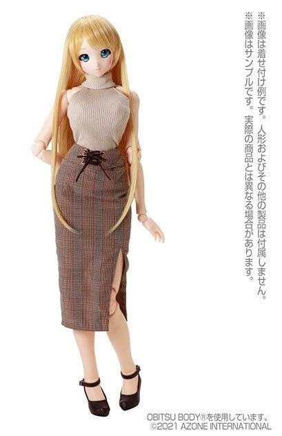 1/3 Scale AZO2 Sleeveless Knit Top & Tight Skirt set Beige x Light Brown Checker (DOLL ACCESSORY)