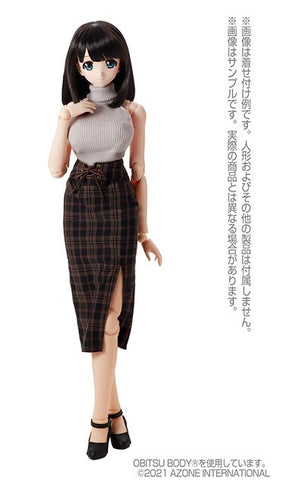 1/3 Scale AZO2 Sleeveless Knit Top & Tight Skirt set Light Gray x Dark Brown Checker (DOLL ACCESSORY)