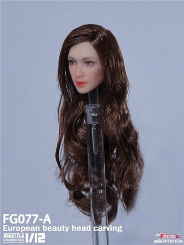1/12 European Female Head A (Dark Brown Long Hair)