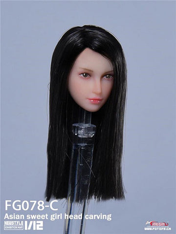 1/12 Asian Female Head C (Black Long Hair)