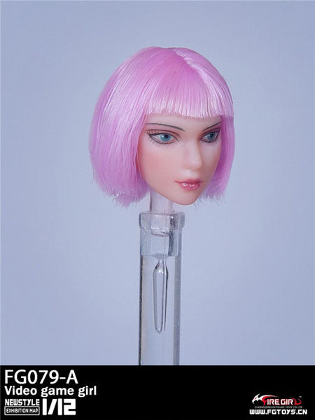 1/12 Video Game Female Head A (Pink Short Hair)