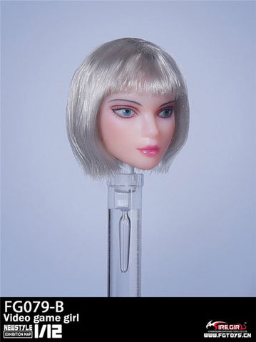 1/12 Video Game Female Head B (Silver Gray Short Hair)