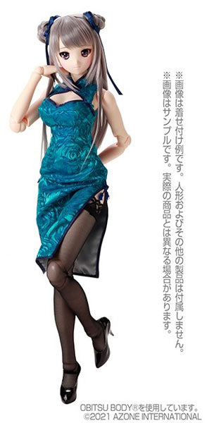 1/3 Scale AZO2 China Dress -Blooming Rose- Turquoise Blue x Navy (DOLL ACCESSORY)