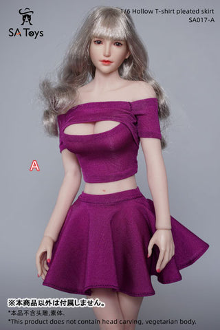 1/6 Female Outfit Hollow T-shirt Pleated Skirt A (DOLL ACCESSORY)