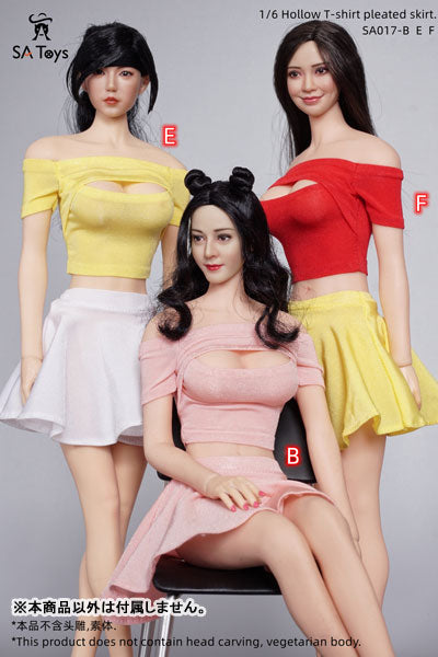 1/6 Female Outfit Hollow T-shirt Pleated Skirt B (DOLL ACCESSORY)