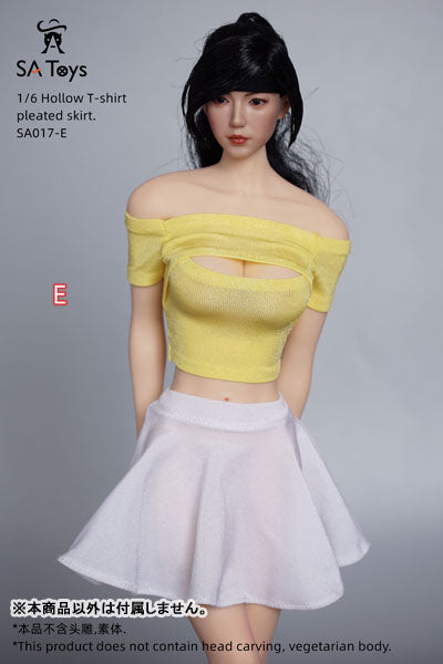 1/6 Female Outfit Hollow T-shirt Pleated Skirt E (DOLL ACCESSORY)