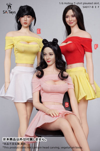 1/6 Female Outfit Hollow T-shirt Pleated Skirt F (DOLL ACCESSORY)