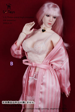 1/6 Female Outfit Three-piece High Imitation Silk Pajamas B (DOLL ACCESSORY)