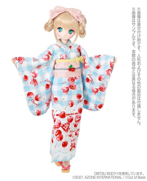 1/3 Scale 45 Yukata set -Ribbon and Cherry Parfait- Saxe Blue Checker (DOLL ACCESSORY)